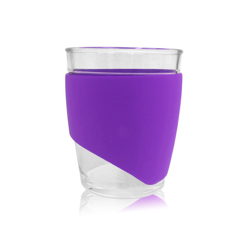 12oz Transparent Clear Borosilicate Glass Coffee Mugs with Silicone Sleeve