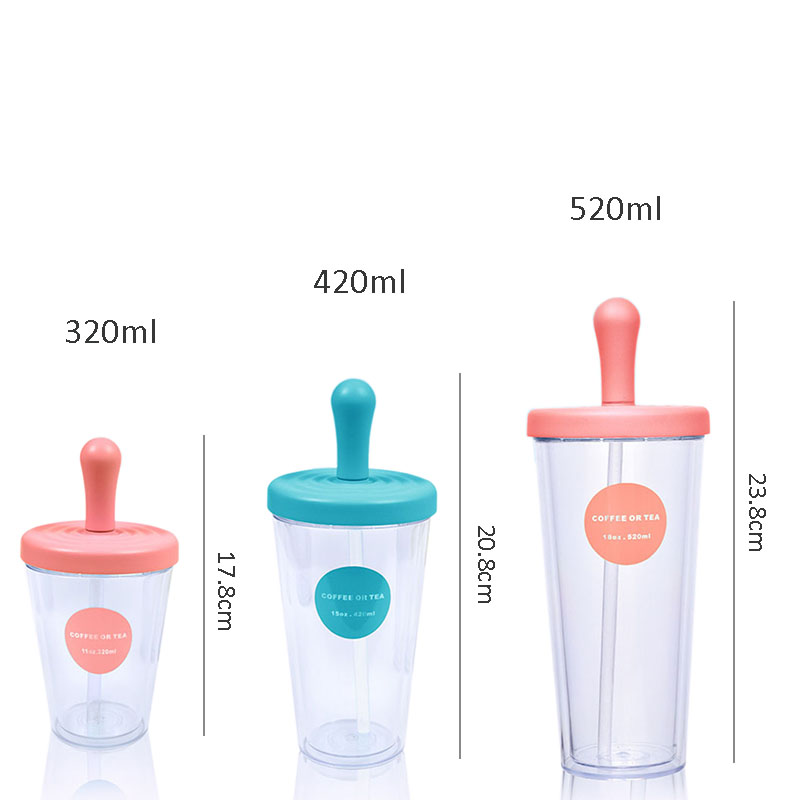Hot Sale Double Wall Leak Proof Travel Plastic Straw Cup with Lid
