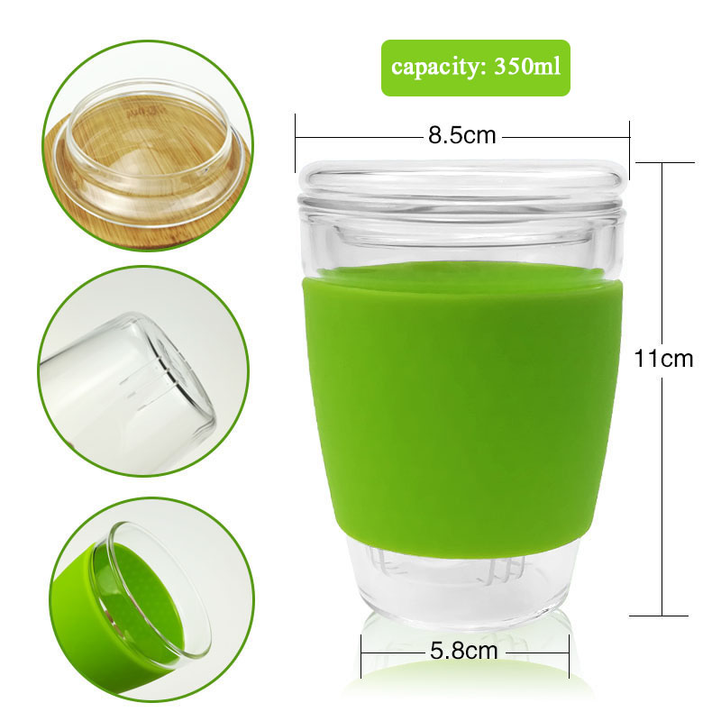  350ml Custom Borosilicate Glass Coffee Cup with Silicone Sleeve