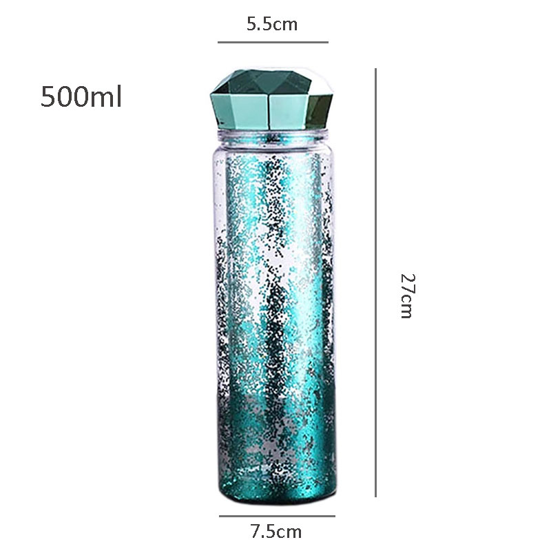 500ml Glitter Branded Double Wall 16oz Plastic Drinking Sport Water Bottles 