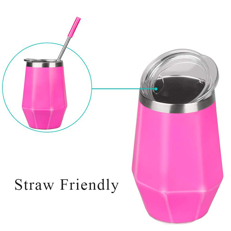 12oz Hot Sale Diamond Shape Tumbler Cups Stainless Steel Thermal Double Wall Wine Tumbler 