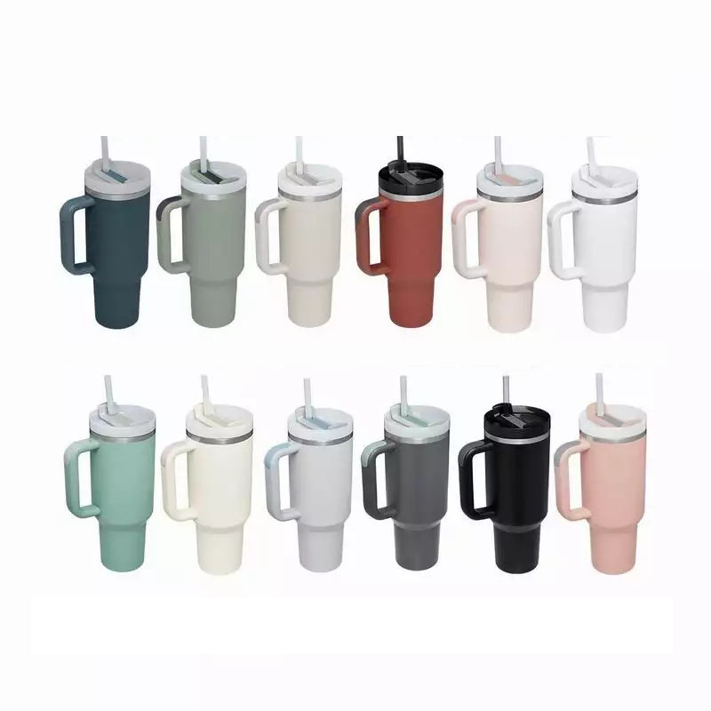40oz SS304+SS201 Vacuum Insulated Stainless Steel Tumbler with Handle Straw Lid Powdered Coated 