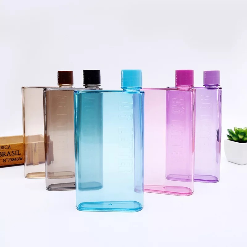350ml 420ml Custom Design transparant Plastic Flat Water Bottle reusable A5 A6 Book Bottle with Lid