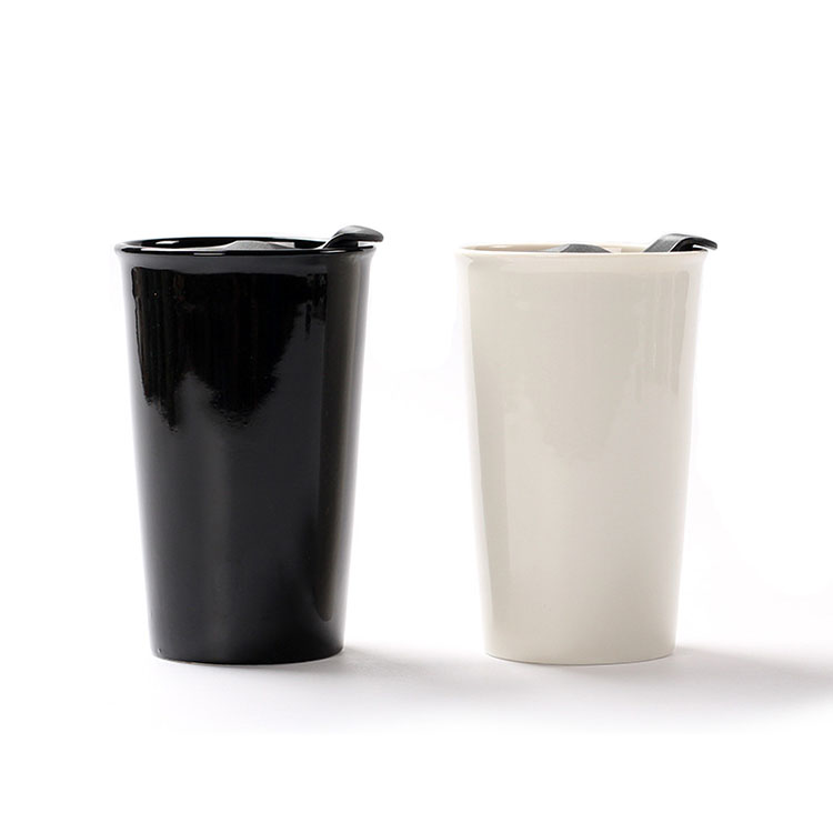 360ml Double Wall Ceramic Coffee Cup with Lid Ceramic Mug No Handle