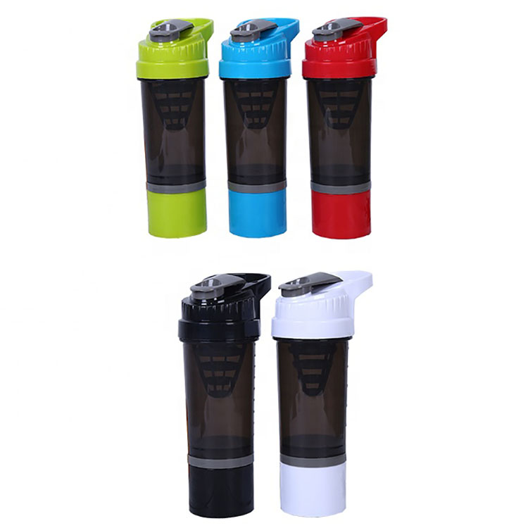 500ml Bpa Free Gym Double Layer Plastic Water Bottle Protein Shaker Bottle