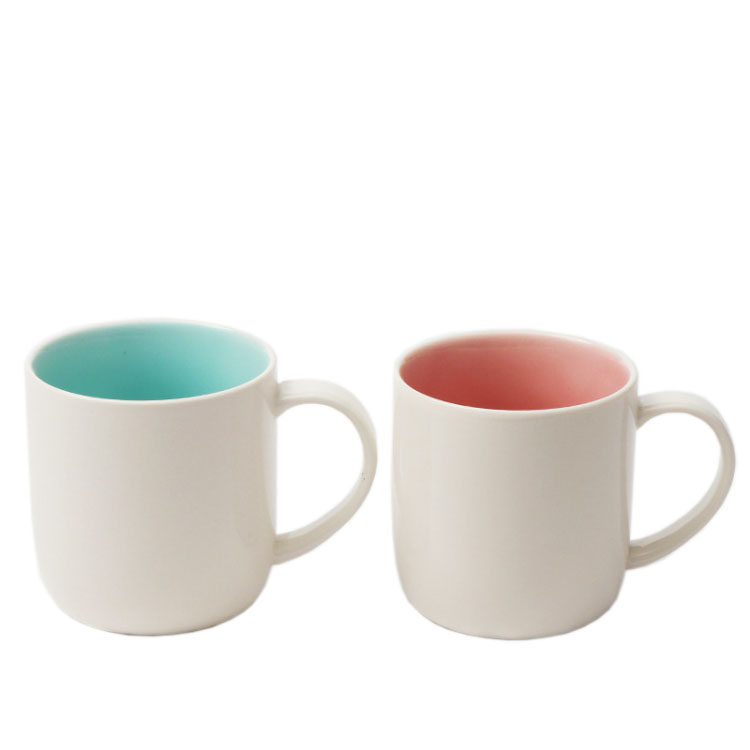 360ml Gift And Promotion Use White Ceramic Mugs with Inner Colored Glaze