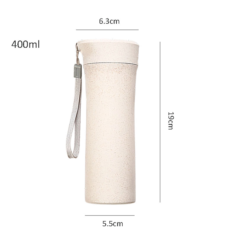 400ml Wheat Straw Water Bottle 100% Biodegradable Coffee Plastic Cup with Lid