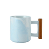 301-400ml Marble Design Ceramic Cup Coffee Mug with Wooden Handle 