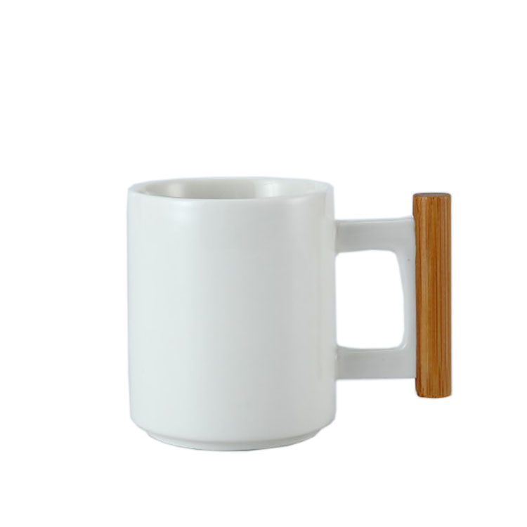 301-400ml Marble Design Ceramic Cup Coffee Mug with Wooden Handle 