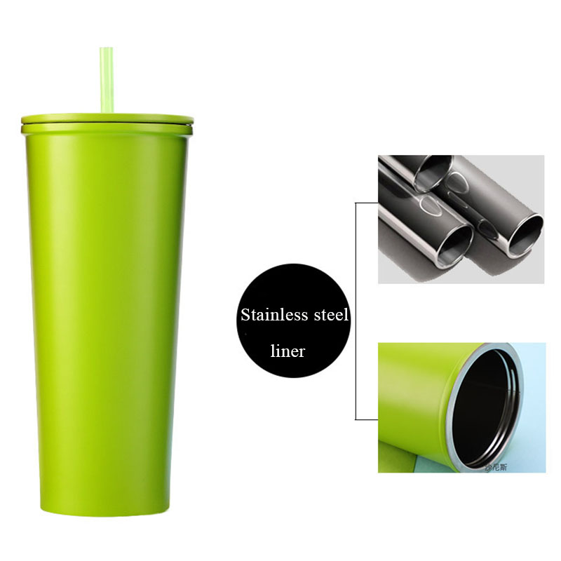 650ml Double Wall Colored Stainless Steel Straw Mug with Sealed Lid