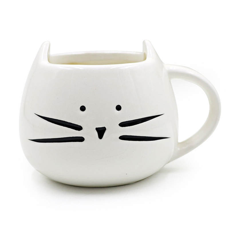 450ml Cute Design Cat Shaped Ceramic Mug with Stainless Steel Spoon