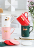 350ml New Design Custom Printed Ceramic Mugs with Lid Cartoon Cat Ceramic Milk Mugs