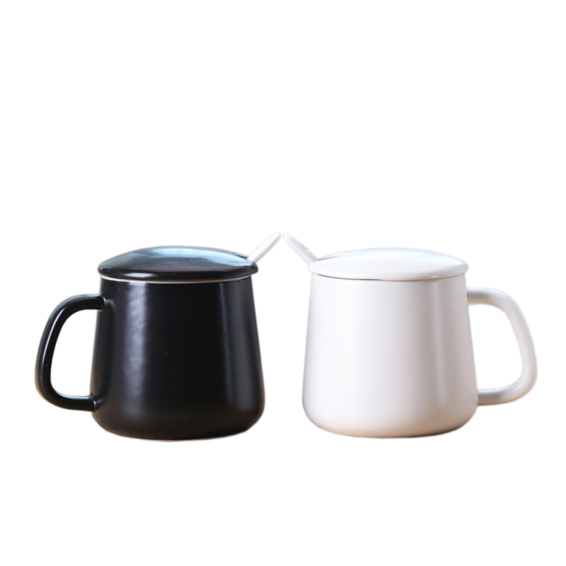 350ml High Quality Black And White Printed Ceramic Mug with Lid And Spoon