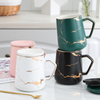 400ml New Sale Porcelain Golden Marble Mug Set Gift Use Golden Line Drawing Ceramic Coffee Mug with Lid And Spoon