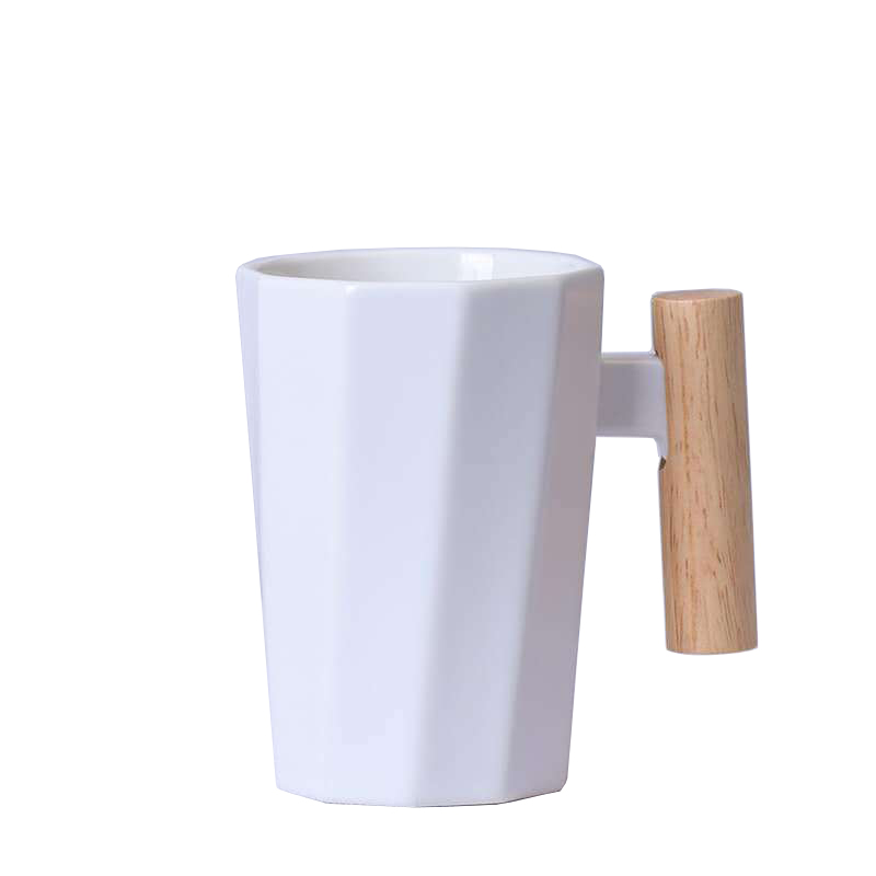 380ml New Design Printing Wooden Handle Ceramic Mug with Lid And Spoon
