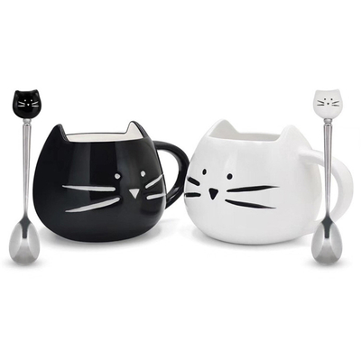 450ml Cute Design Cat Shaped Ceramic Mug with Stainless Steel Spoon