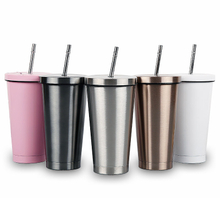 500ml Hot Sale Double Wall Stainless Steel Coffee Cup with Straw